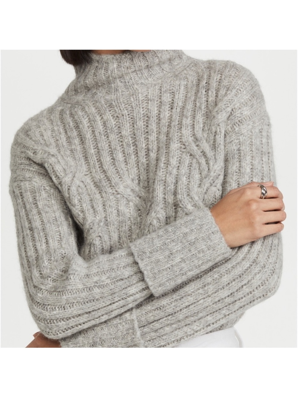 Vince Mirrored Cable Knit Alpaca Wool Sweater Gray Italian Yarn S Quiet Luxury